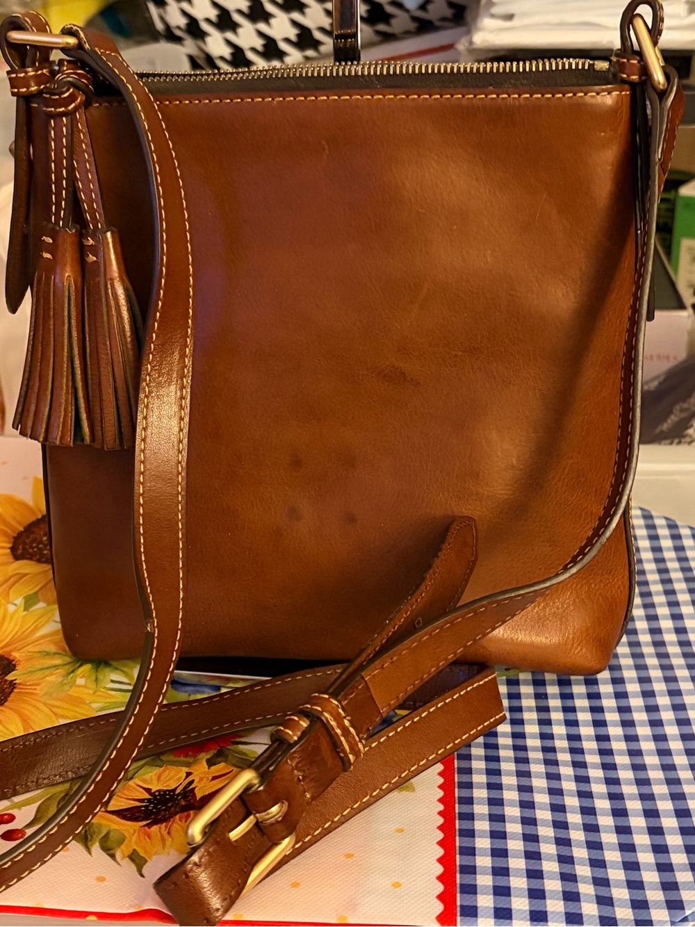Dooney & Bourke Chestnut Messenger Letter Carrier Leather Crossbody Bag - Picture 2 of 6